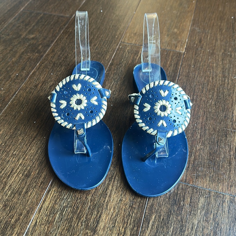 Jack Rogers Dark Blue Sandals with Tan Accents - Size 8 - Picture 2 of 8